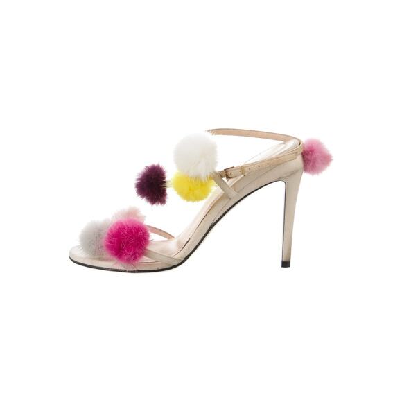 Fendi Pom Pom Ankle Strap Heeled Sandals - 36 - Picture 1 of 3